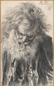 Medio cuerpo de un anciano barbudo con la cabeza inclinada de Adolph Menzel